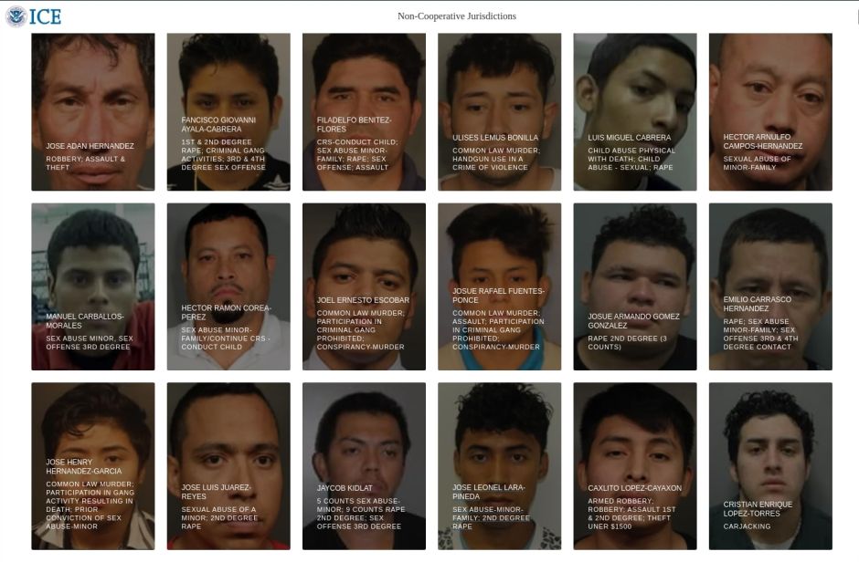 ICE publica fotos de hondureños que cometieron delitos contra niños 