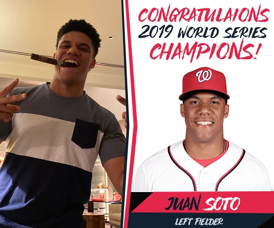 Juan Soto, jardinero profesional de béisbol dominicano, posa con el tabaco hondureño. 