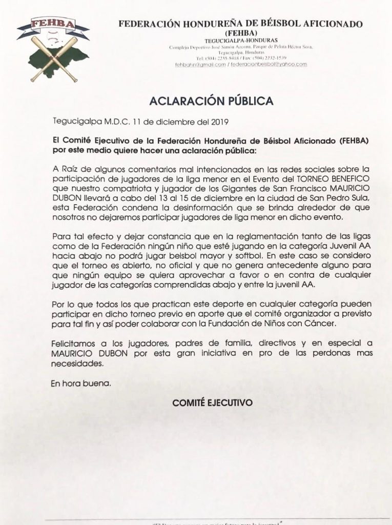 Comunicado-Federación-Hondureña-de-Béisbol-Aficionado