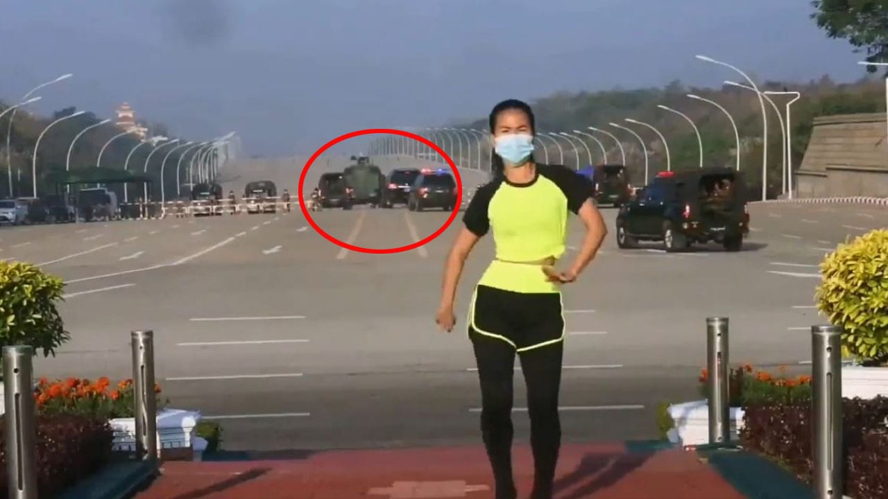 Imagen de Una mujer dio clase de aerobics y atrás de ella estaban dando golpe de Estado en Myanmar, el vídeo es viral