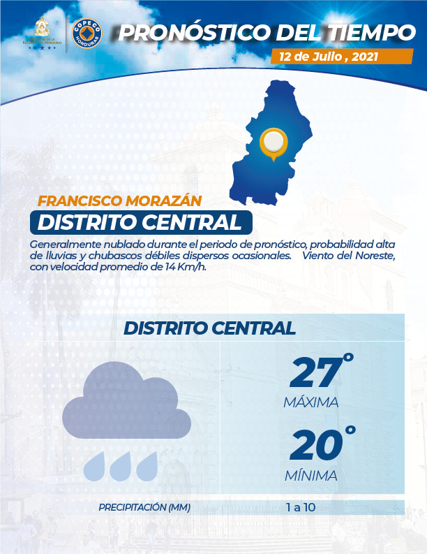 Tegucigalpa estado del tiempo 12 de julio de 2021