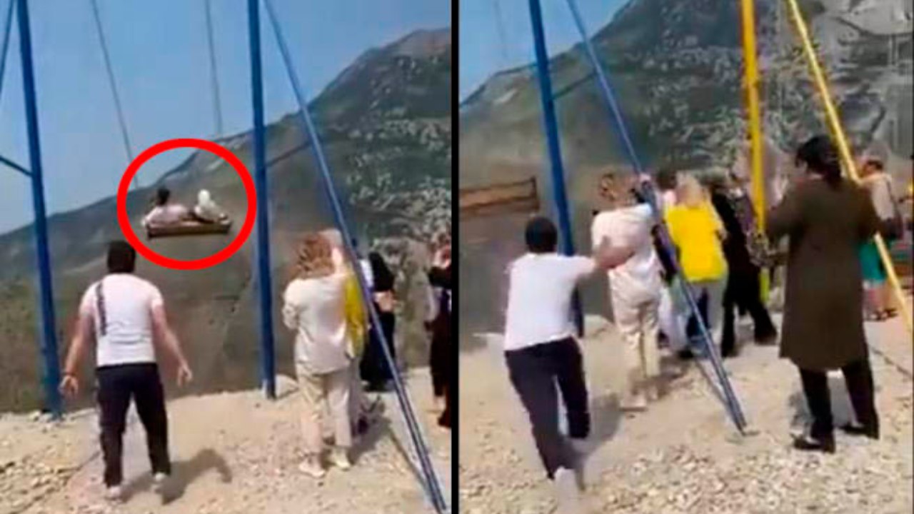 Imagen de Dos mujeres caen a un abismo luego que se rompiera la cuerda del columpio, el vídeo causa pánico