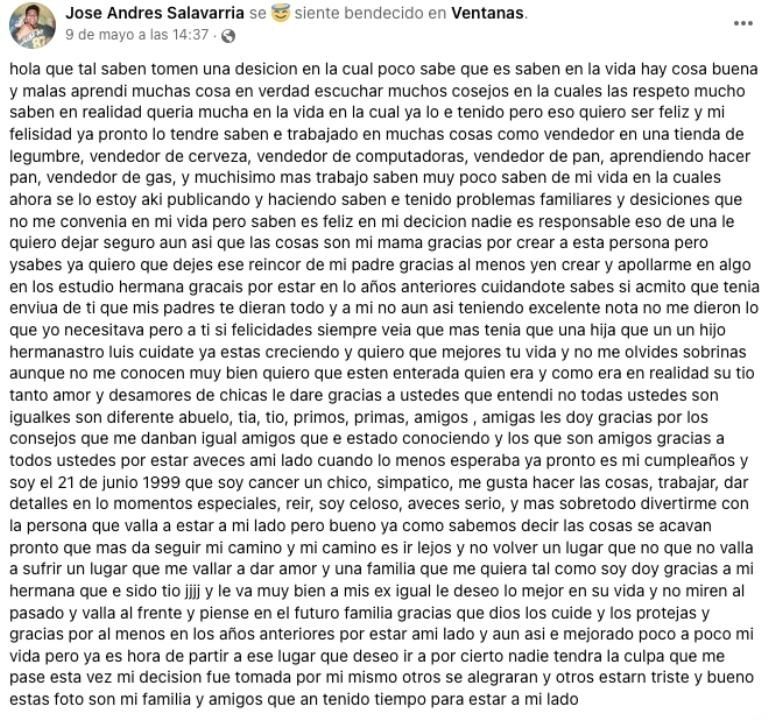Joven despedida Facebook