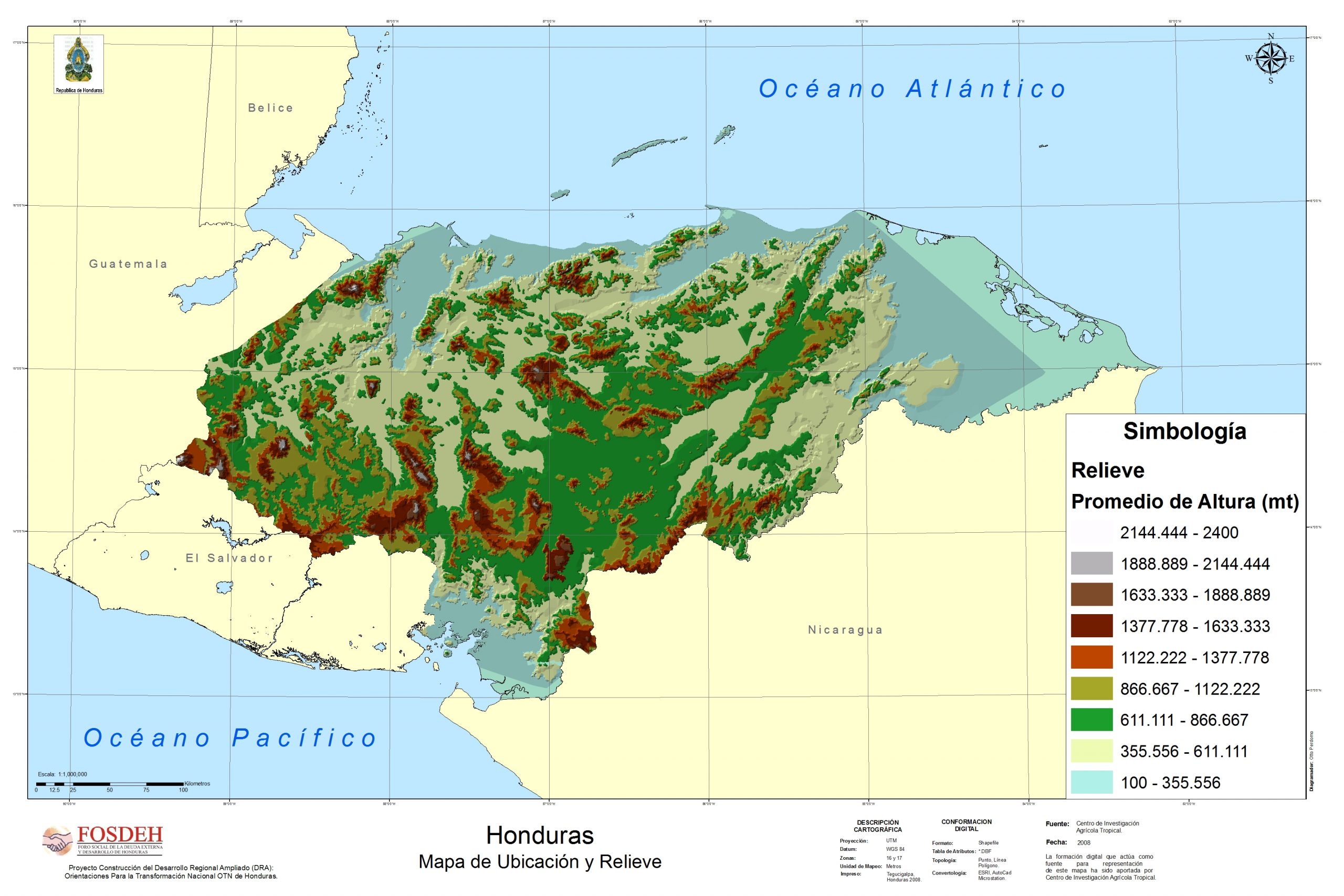 Mapa de relieve de Honduras