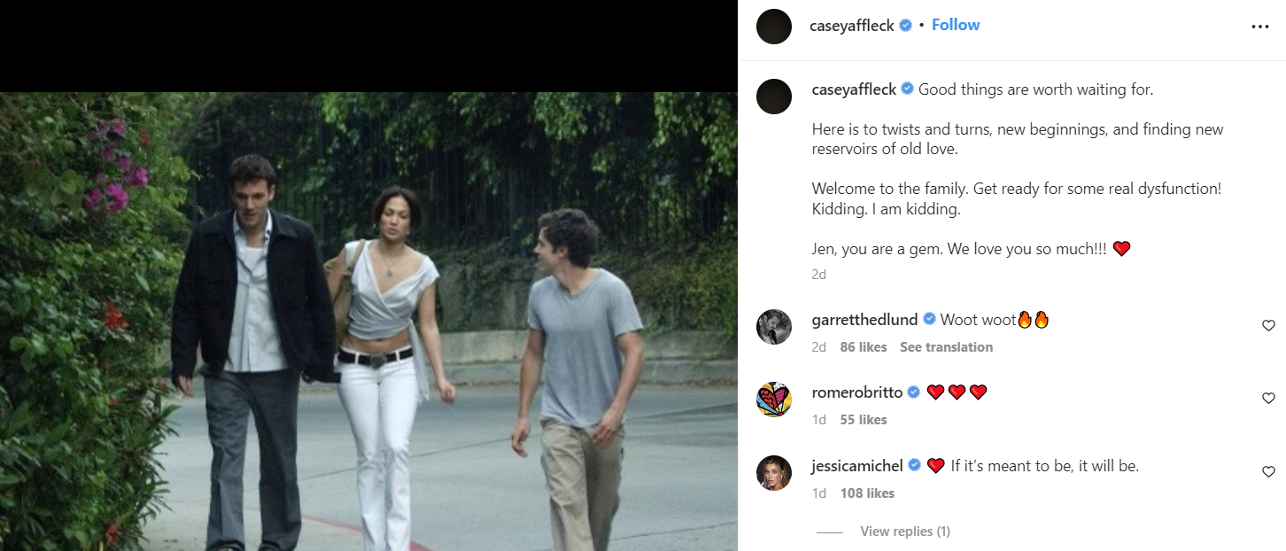 En la foto se ve a un joven Ben Affleck y Jennifer López junto a Casey Affleck, tan solo un adolescente. Foto: Instagram