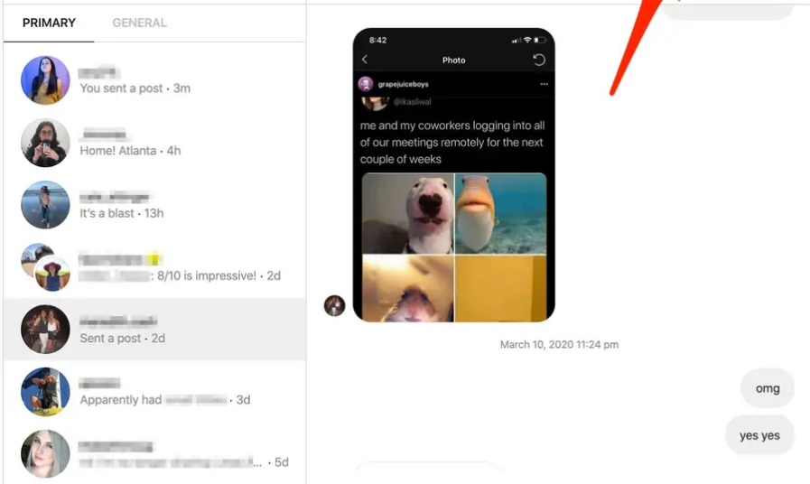 Este es un ejemplo de la vista de los mensajes privados en Instagram. Foto: Business Insider.