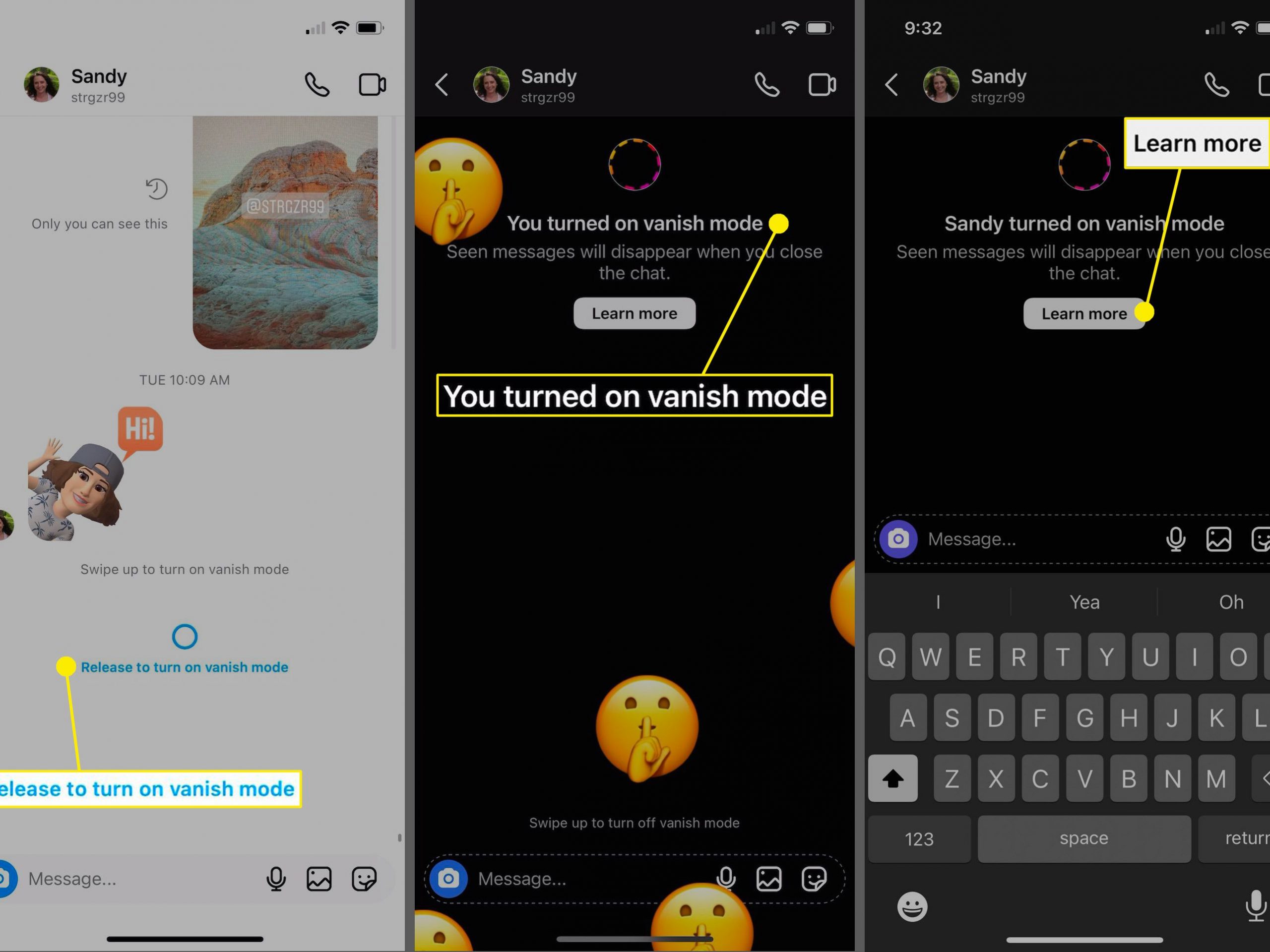 El "vanish mode" es una opción para eliminar porciones de una conversación. Foto: Lifewire