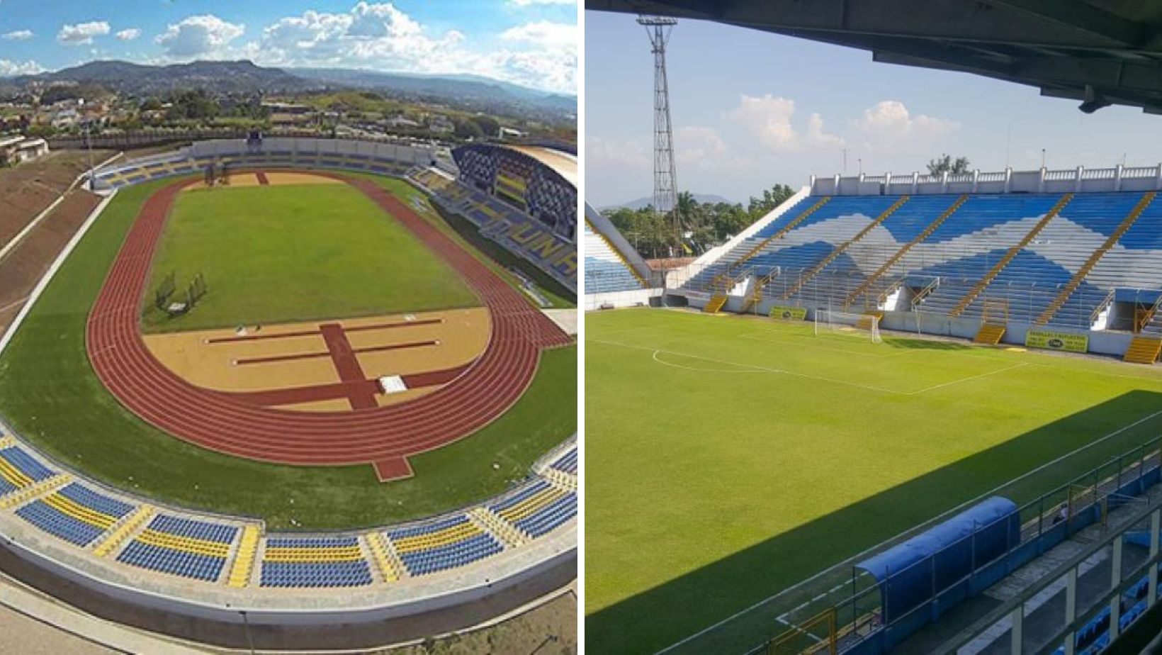 A la izquierda el Estadio de Atletismo de la UNAH y a la derecha el Estadio Morazán de San Pedro Sula en donde se llevará a cabo el concierto de Ricardo Arjona. Foto: Diez.hn