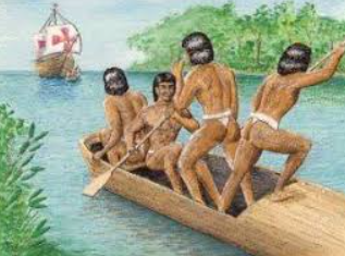 Ilustración representativa sobre el avistamiento de Colón por los indígenas en Guanaja. Foto: Google Sites.