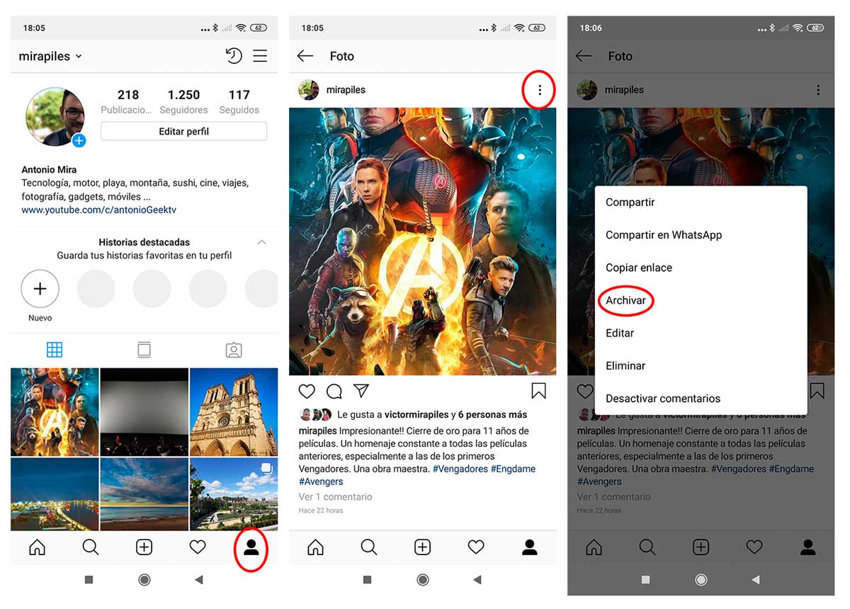 Archivar fotos en Instagram