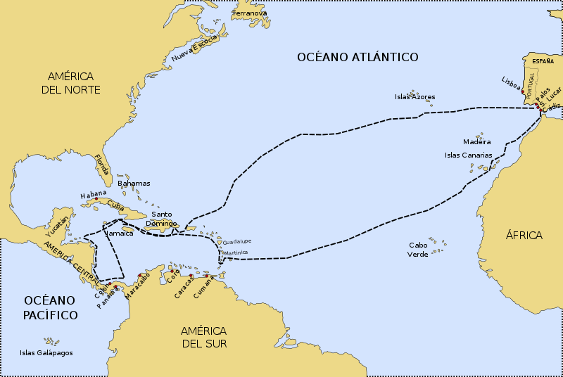 Mapa de la ruta tomada por Cristóbal Colón en su cuarto viaje. Foto: Historia Cultural