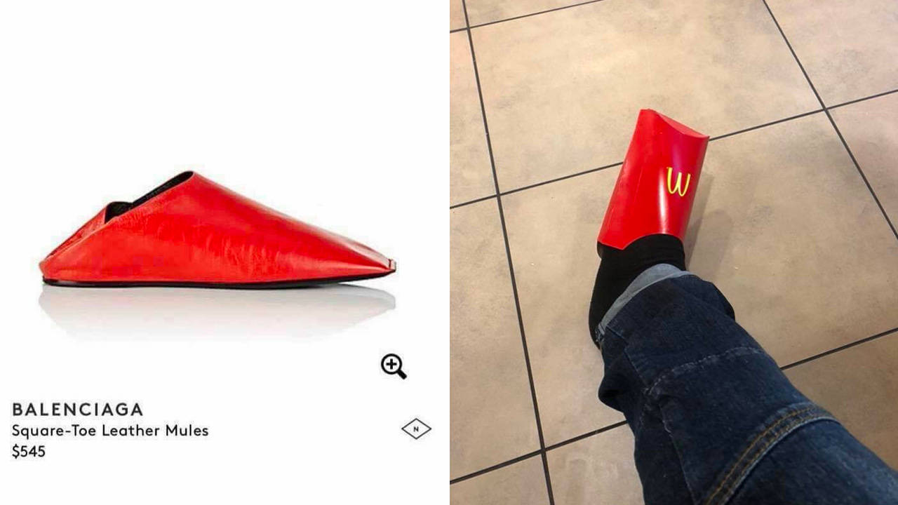 Zapato de Balenciaga en comparación con caja de papas fritas de McDonald's. Foto: The Sole Supplier