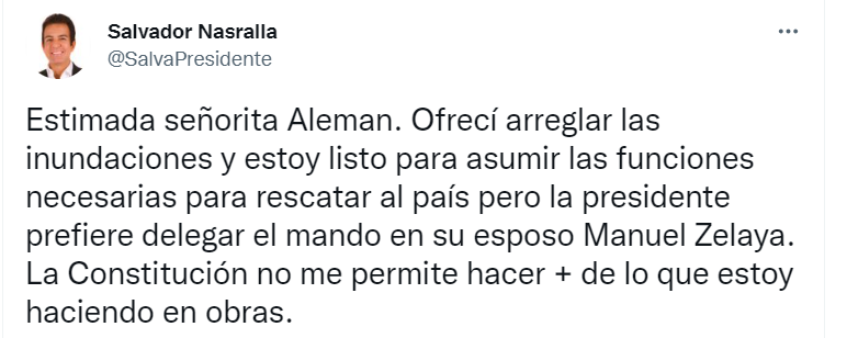 Respuesta de Salvador Nasralla a sus críticas. Foto: Twitter