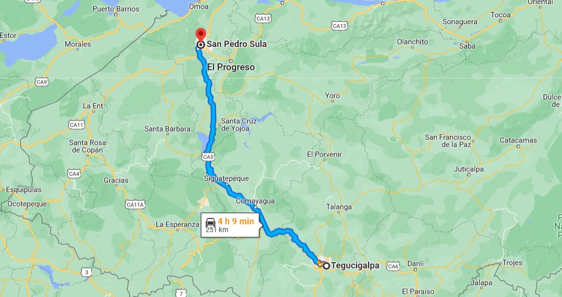 Imagen de ¿Cuántos kilómetros hay de Tegucigalpa a San Pedro Sula?... tiempo estimado entre las dos ciudades