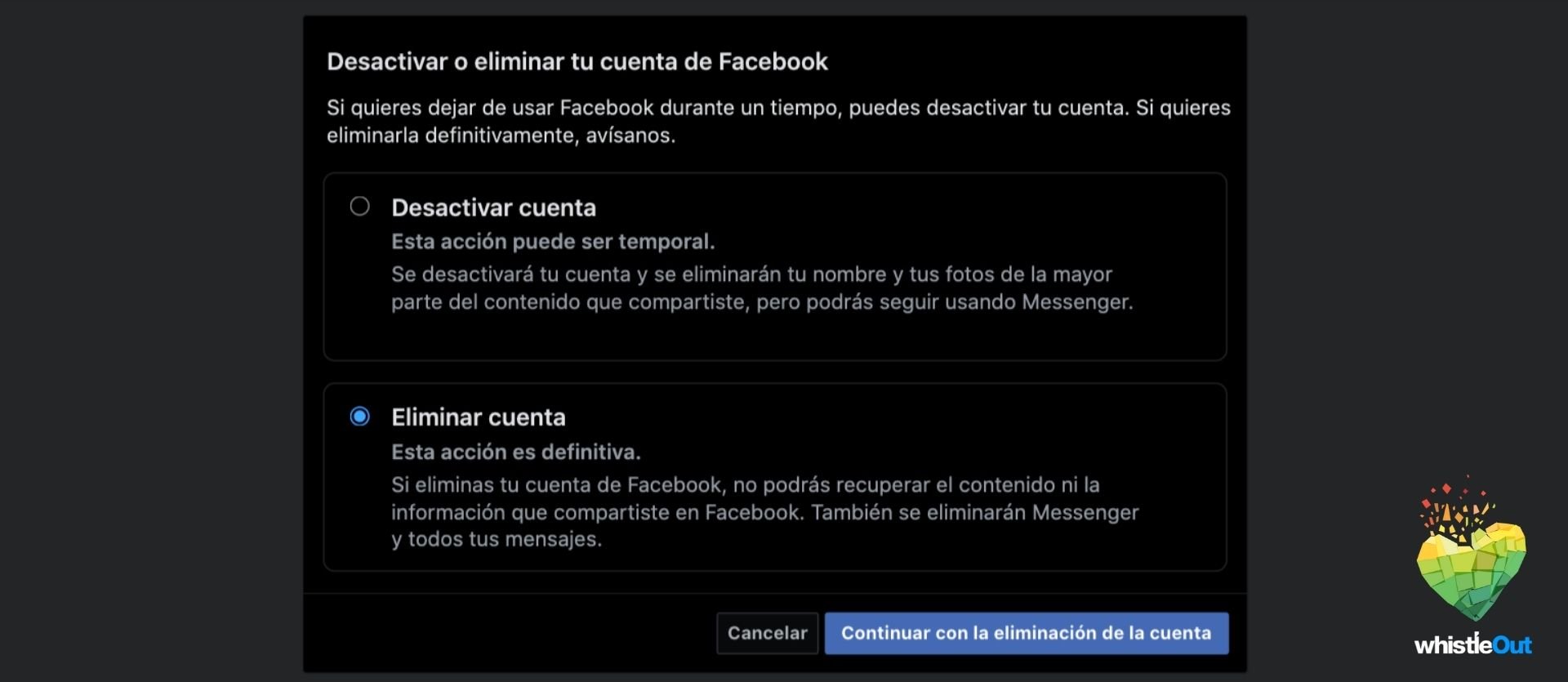 Desactivar cuenta de Facebook
