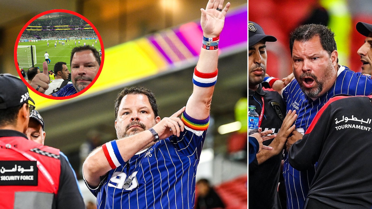 Imagen de Brian Davis es el fanático que las autoridades sacaron del partido entre Irán vs Estados Unidos por usar el brazalete de arcoíris