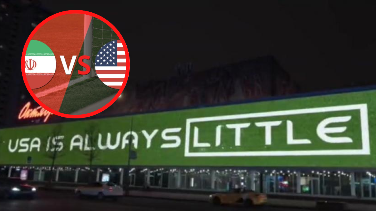 Imagen de Cine de Moscú previo al partido entre Estados Unidos vs Irán hace un controversial mensaje a los fanáticos del fútbol