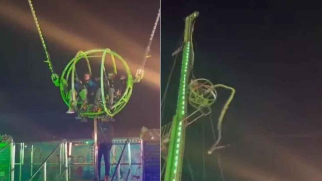 Video: Cuerdas que sostenían juego mecánico se rompieron y casi ocasionan una tragedia Imagen de Video: Cuerdas que sostenían juego mecánico se rompieron y casi ocasionan una tragedia