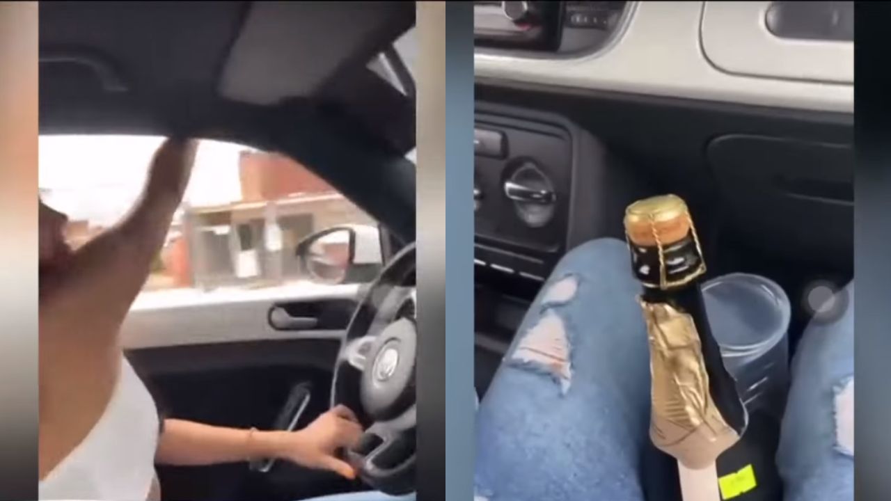 Imagen de Mujeres al volante se graban disparando al aire y bebiendo alcohol