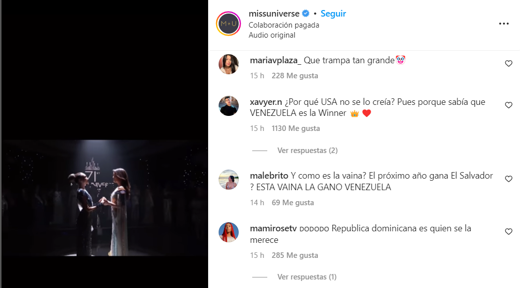 Comentarios en Instagram cuestionaban que Amanda Dudamel no ganó la corona como Miss Universo. Foto: Instagram