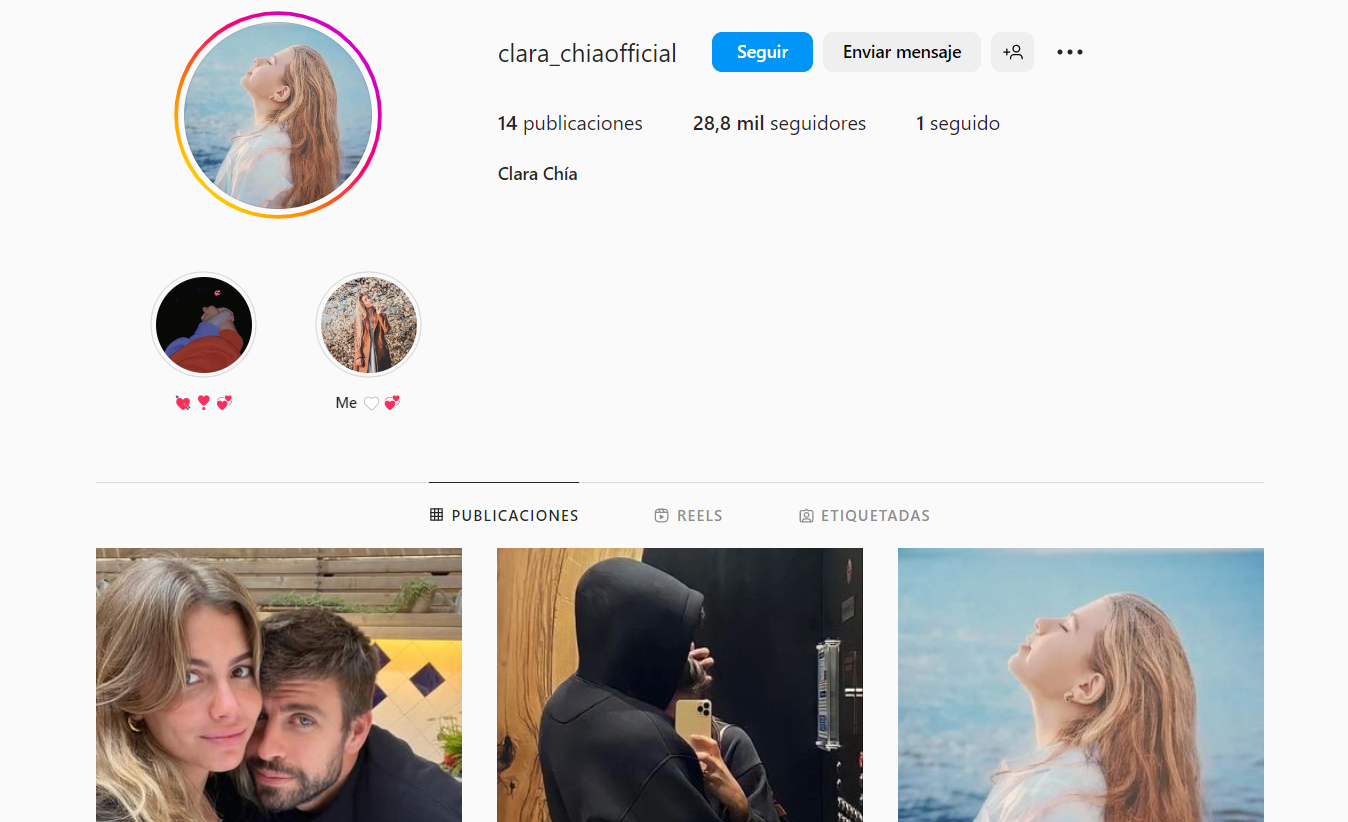 Cuenta falsa de Clara Chía Marti en Instagram. Foto: Instagram