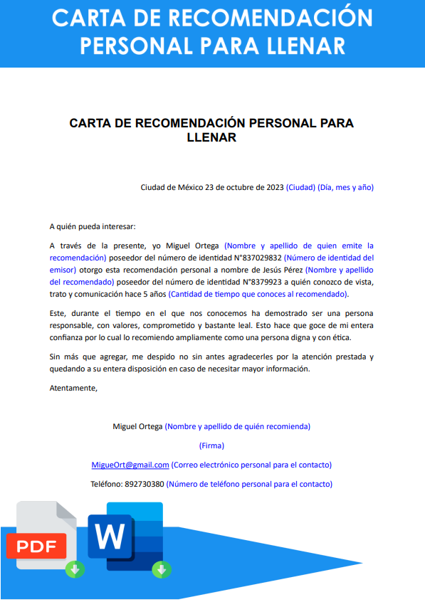 Formato de una carta de recomendación personal. Foto: La Ejemplopedia