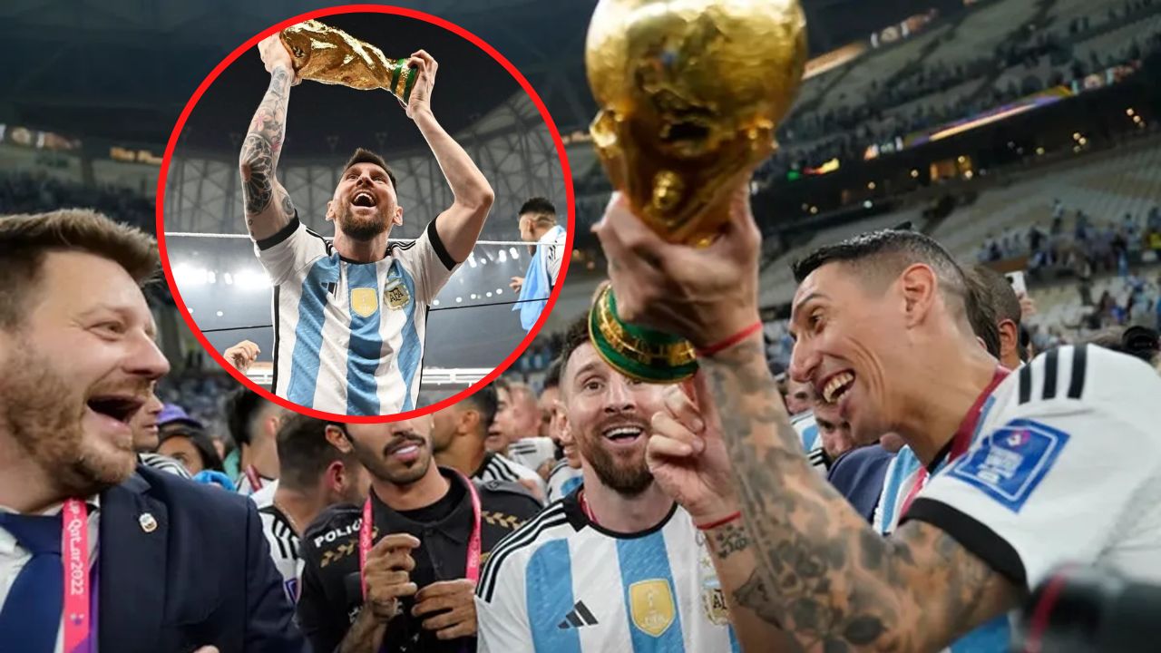 Imagen de ¿Es falsa? Revelan detalle de la copa que Messi levanta en la foto más icónica del Mundial de Qatar