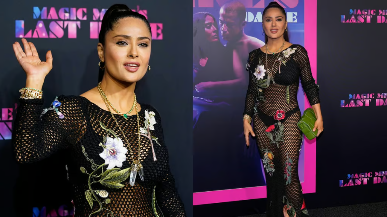 Salma Hayek lució un vestido transparente que causó furor en redes sociales. Foto: El Siglo de Torreón