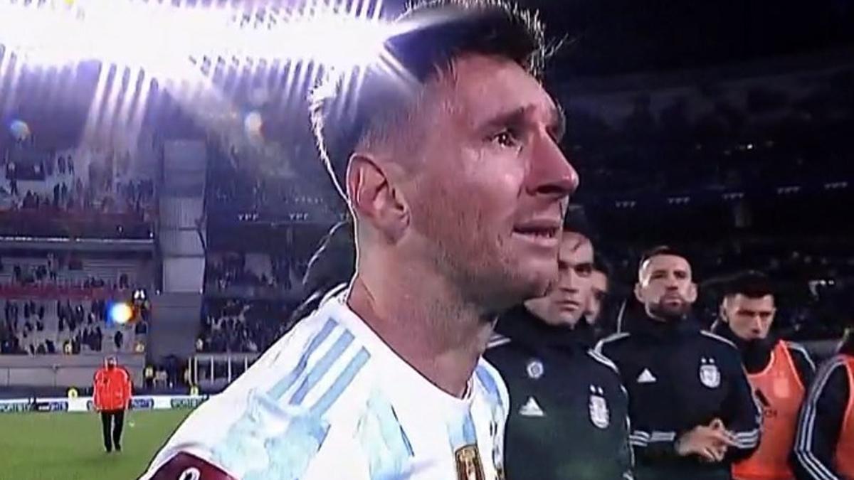 Lágrimas de felicidad de Lionel Messi después de ganar la Copa América en 2021. Foto: Sport