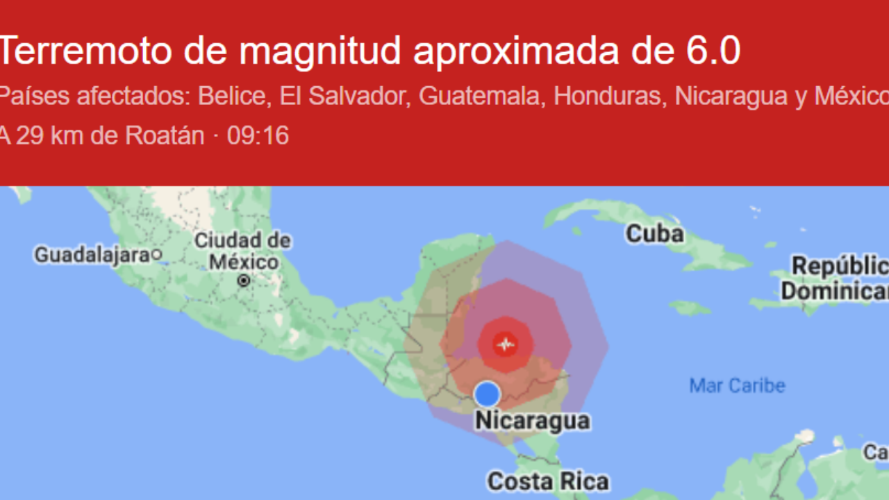 Imagen de Terremotos hoy Honduras, se registró un sismo de 6.0 de magnitud cerca de las costas de Roatán