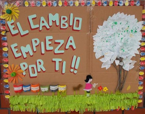 Los carteles y murales del Día de la Tierra se hacen con materiales reciclados. Foto: Pinterest