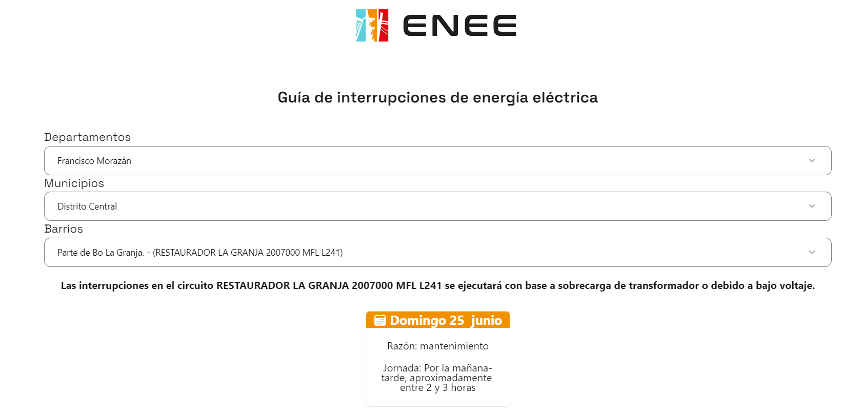 Interrupción de energía eléctrica en el Distrito Central. Foto: ENEE