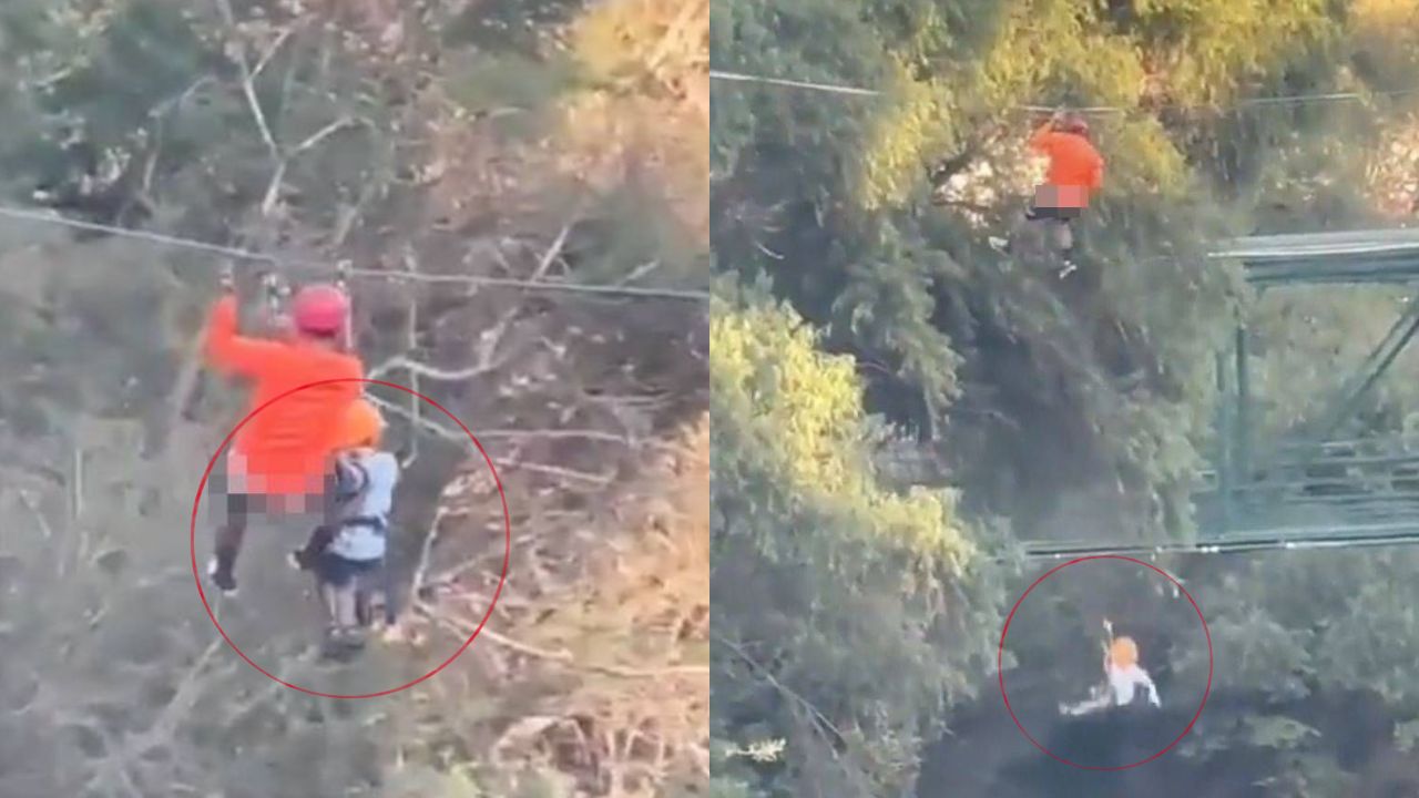 VIDEO: Niño cae a 12 metros de altura al romperse la tirolesa donde viajaba