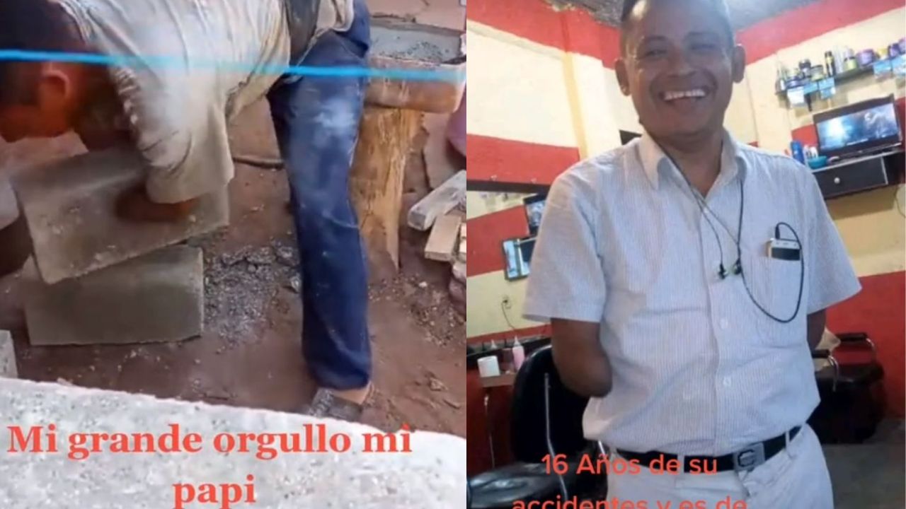 Imagen de 'El mejor del mundo': joven presume con orgullo a su papá en TikTok, un carpintero y albañil sin brazos
