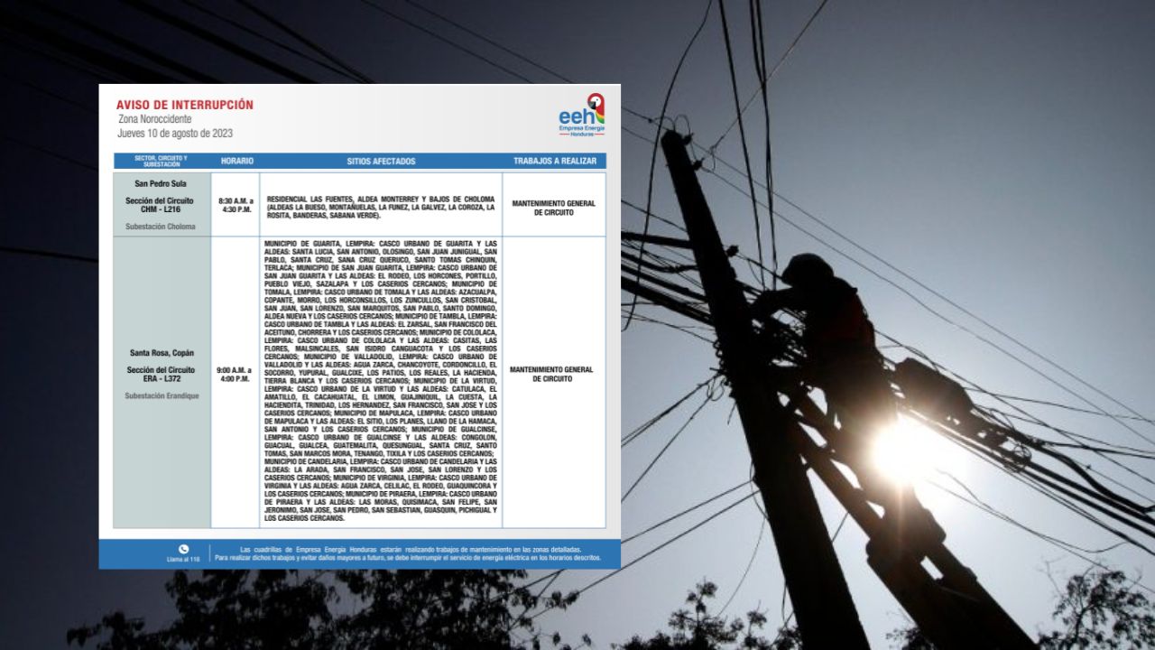 Imagen de Plan de interrupciones de energía eléctrica programados para este jueves 10 de agosto