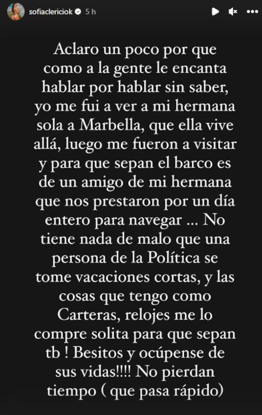 Historia de Sofía Clerici. Foto: Instagram