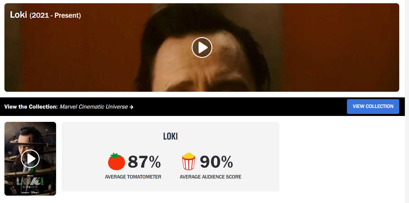 Loki en Rotten Tomatoes obtuvo una puntuación de 90% por parte de la audiencia. Foto. Rotten Tomatoes