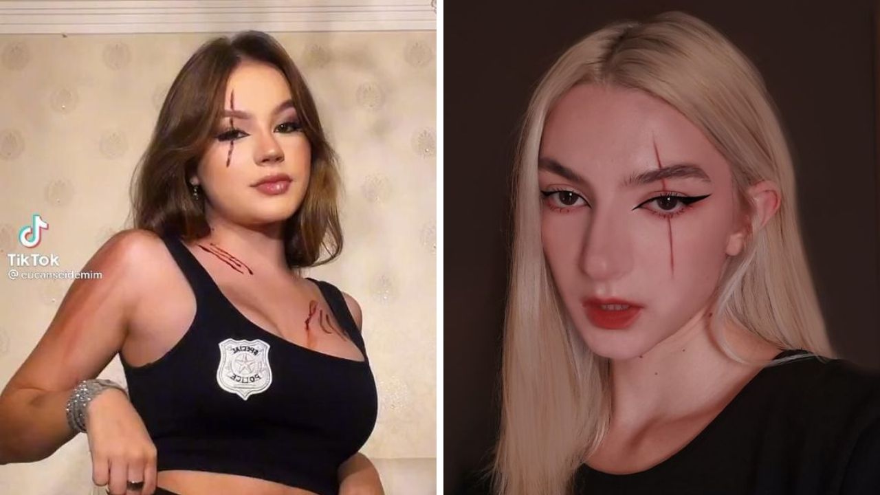 Maquillaje con efectos de rasguños. Foto: TikTok