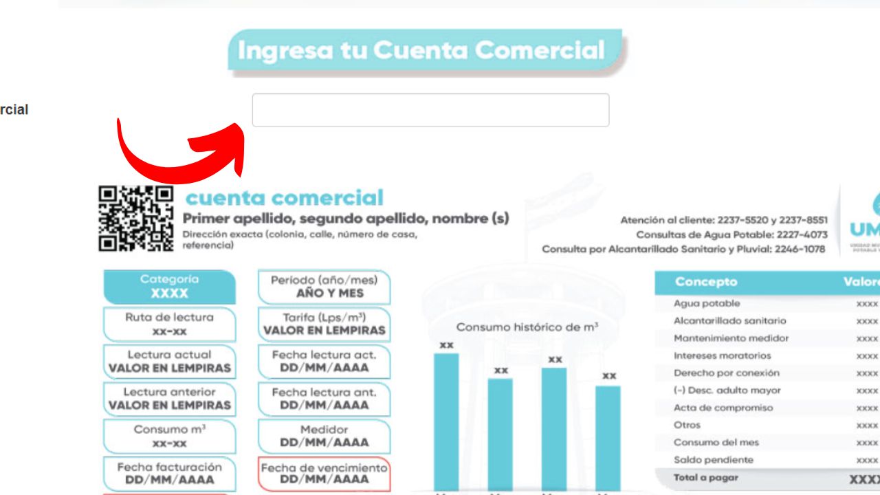 Para la consulta del pago de la factura de la UMAPS, en el sitio web solo se necesita el número de cuenta comercial en la factura física. Foto: UMAPS