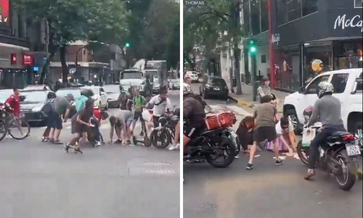 Imagen de VIDEO: Transeúntes ayudaron a repartidor a recoger dinero que se le había caído