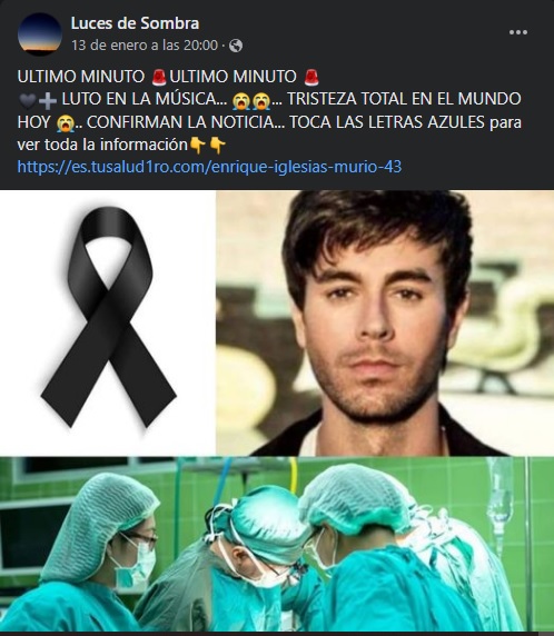 ¿Es verdad que Enrique Iglesias murió? Foto: Captura Facebook