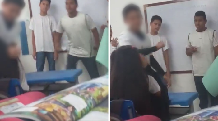 Después de atacarla, los compañeros detuvieron al joven que inició el ataque. Foto: Twitter