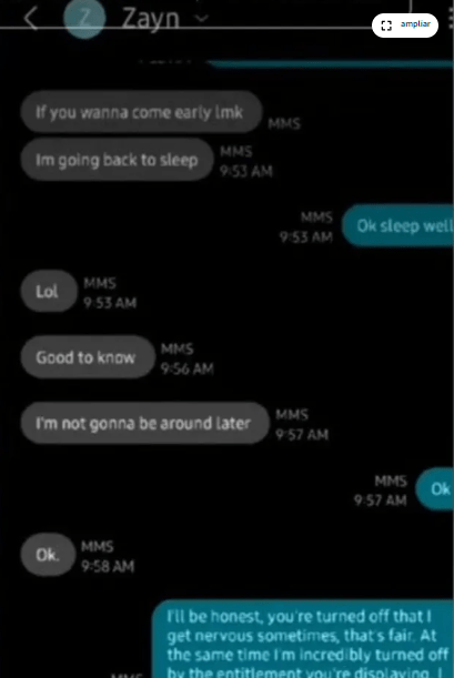 Captura de la conversación de Zayn con Sam fisher.  Captura: X