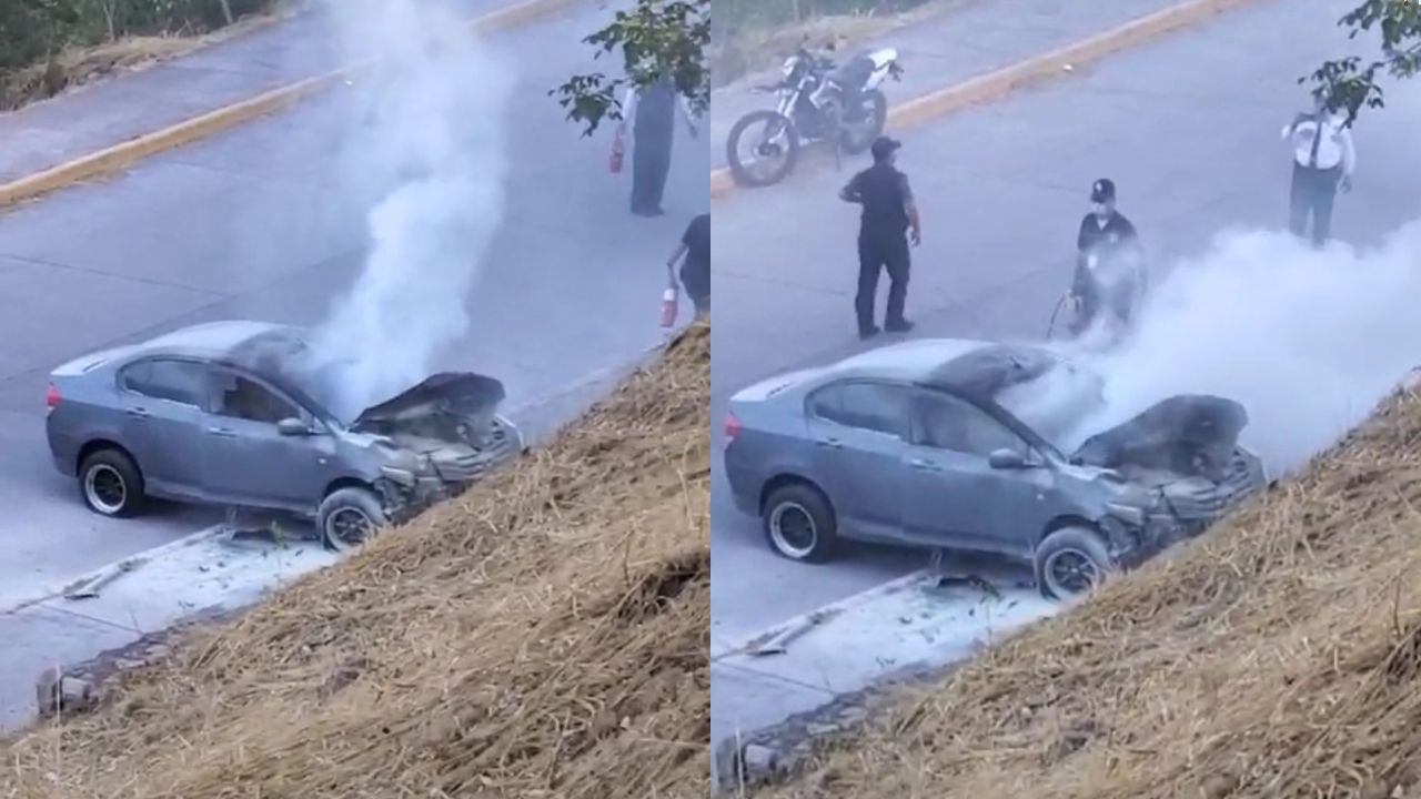 Imagen de Carro se estrelló y tomó fuego en UNAH; guardia de seguridad resultó herido
