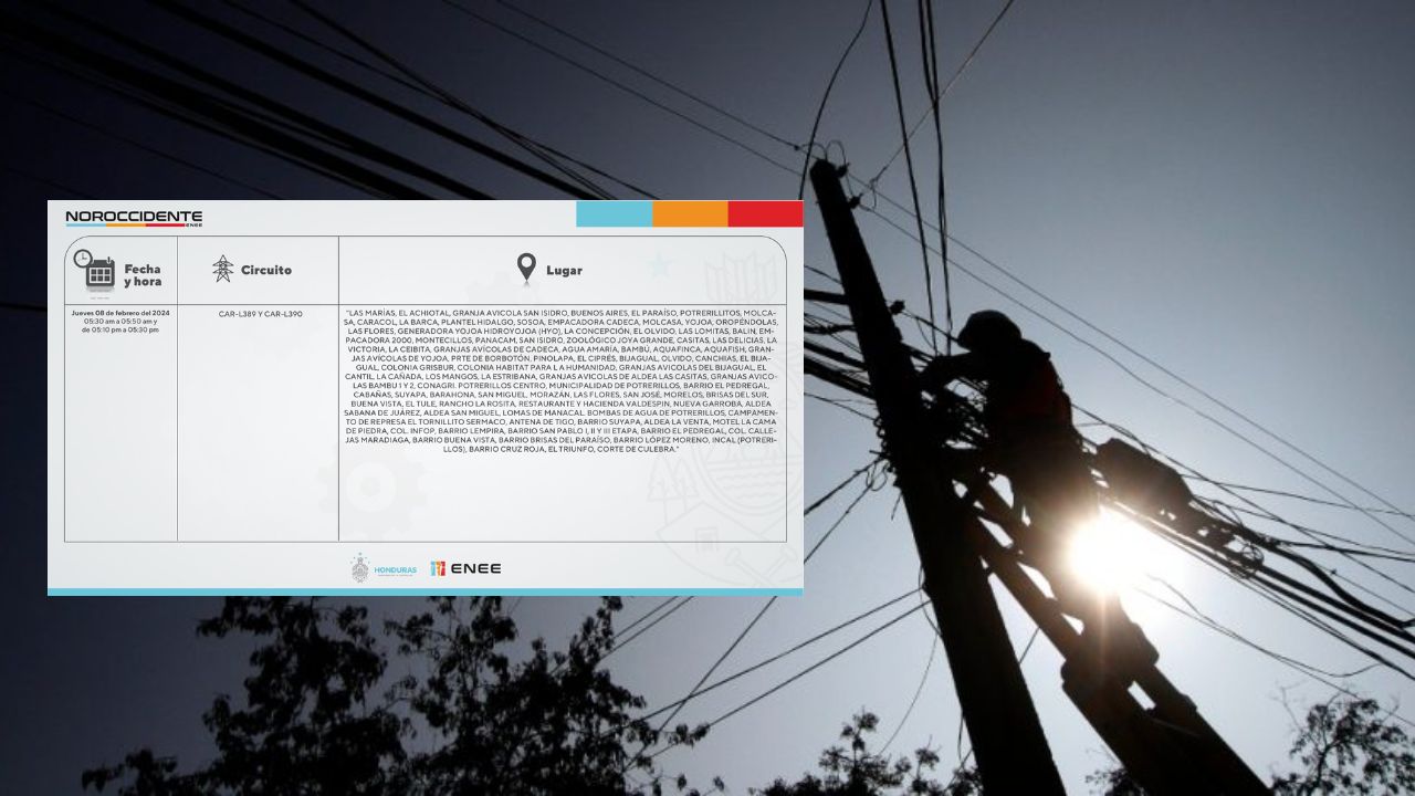 Cortes de energía eléctrica programados para mañana, jueves 8 de febrero: estas colonias no tendrán luz en Honduras Imagen de Cortes de energía eléctrica programados para mañana, jueves 8 de febrero: estas colonias no tendrán luz en Honduras