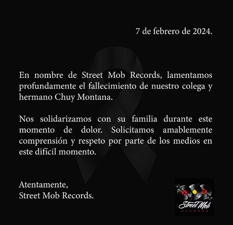 Comunicado de Street Mobs sobre la muerte de Chuy Montana. Foto: Captura redes sociales