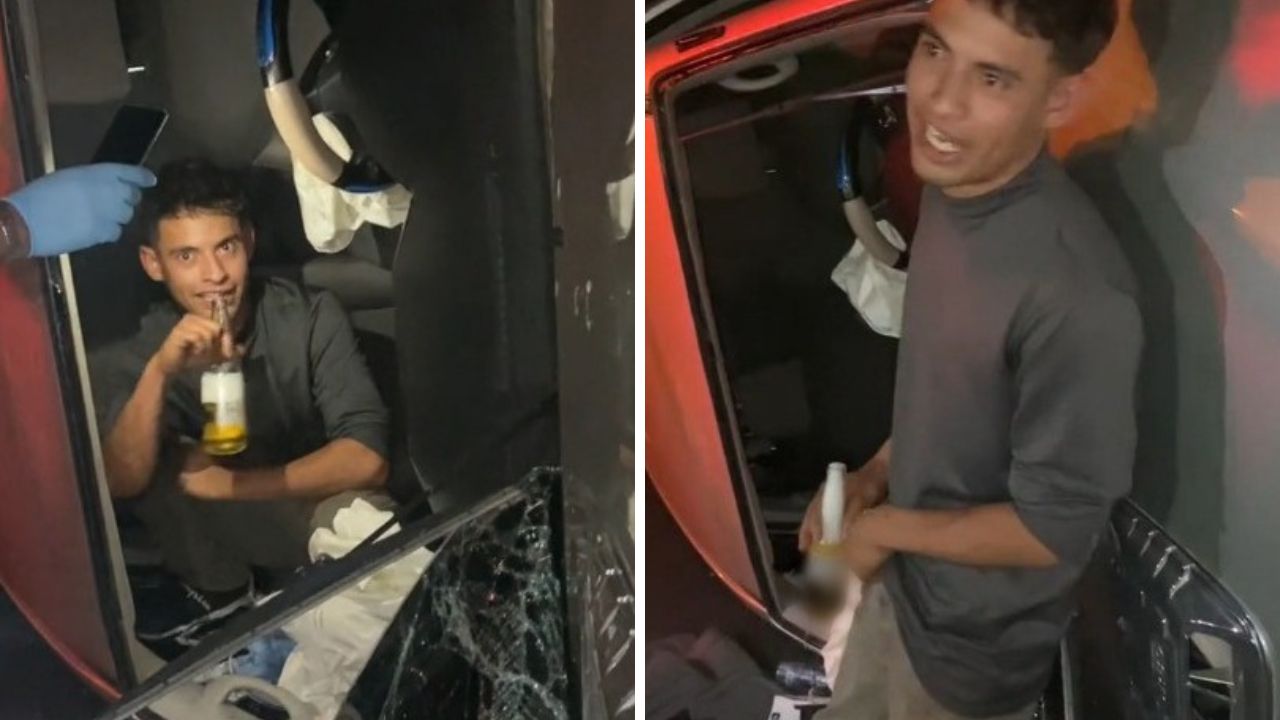 Imagen de Hondureño siguió tomando cerveza y riéndose dentro del carro tras volcar