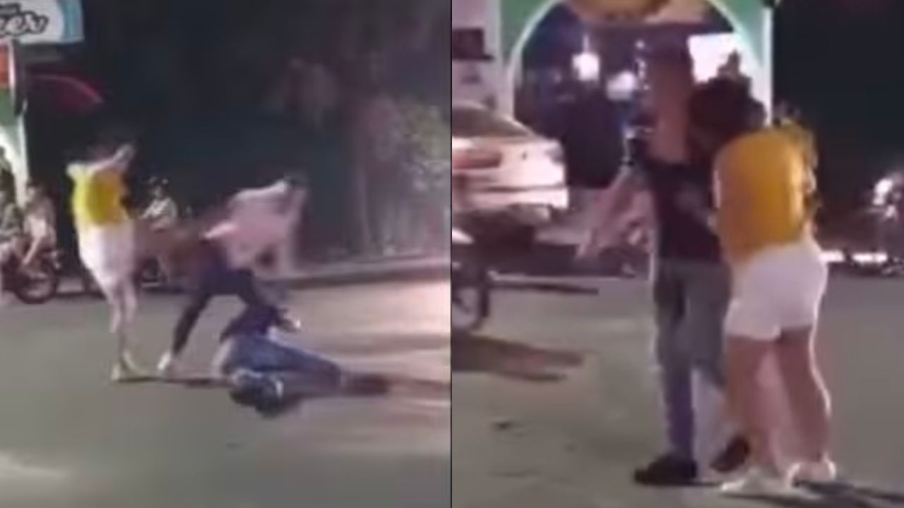 VIDEO: Mujer defiende a su marido en una pelea con una patada voladora: 'ahí es' Imagen de VIDEO: Mujer defiende a su marido en una pelea con una patada voladora: 'ahí es'