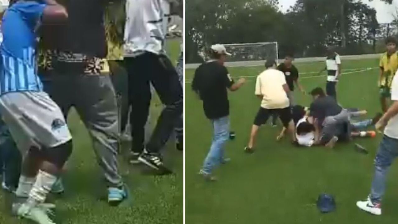 Partido de fútbol terminó en batalla campal tras la discusión de dos jugadores Imagen de Partido de fútbol terminó en batalla campal tras la discusión de dos jugadores