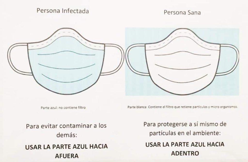 Dos mascarillas, una de color azul y otra blanca.